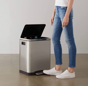 lot 227 image: Amazon Basics 30L Dual Bin Soft-Close Trash can with Foot Pedal - 2 x 15 Liter Bins, Stainless Steel