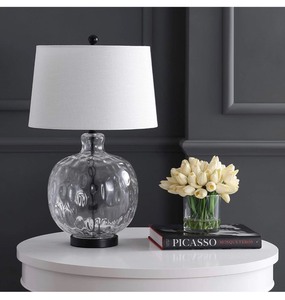 lot 229 image: JONATHAN Y Rustic 26.5-in Black Rotary Socket Table Lamp with Linen Shade