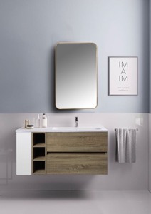 lot 7565 image: Better Homes & Gardens Brushed Golden Aluminum Frame Wall Mount Mirror Medicine Cabinet