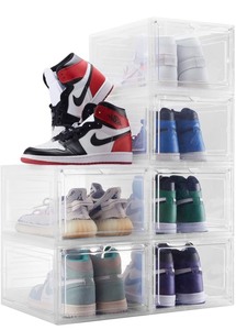 lot 7575 image: 6 Pack Shoe Storage Boxes, Clear Plastic Stackable Shoe Box with lids, Shoe Organizer Storage Bins, Drop Front Shoe storage with Clear Door, Sneaker Storage