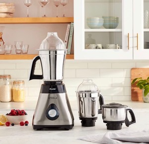 lot 7577 image: Preethi Steele 3-Jar Mixer Grinder, 550-Watt, Silvers