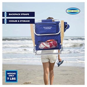 lot 7578 image: Tommy Bahama 5-Position Classic Lay Flat Folding Backpack Beach Chair