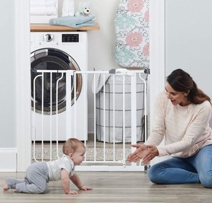 lot 7600 image: Regalo Easy Step 38.5-Inch Extra Wide Walk Thru Baby Gate, Includes 6-Inch Extension Kit, 4 Pack Pressure Mount Kit, 4 Pack Wall Cups and Mounting Kit