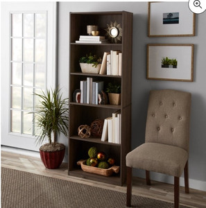 lot 50013 image: Mainstays 71 5-Shelf Bookcase with Adjustable Shelves, Rustic Oak