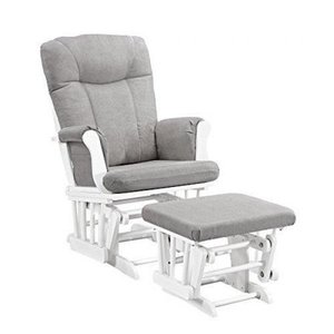 lot 50018 image: Angel Line Monterey Glider and Ottoman White w Gray Cushions