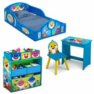 lot 50032 image: Baby Shark 4-Piece Room-in-a-Box Bedroom Set by Delta Children - Includes Sleep ( retail $199)