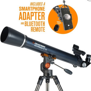 lot 50037 image: Celestron AstroMaster 70AZ LT Refractor Telescope Kit with Smartphone Adapter and Bluetooth Remote, Ideal Telescope for Beginners, Capture Your Own Images, Tripod plus Bonus Accessories Included