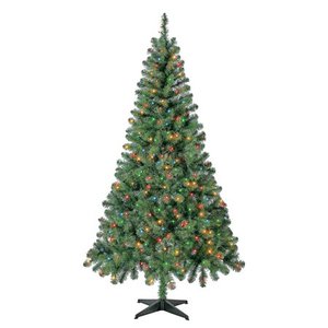 lot 50038 image: Holiday Time 6.5 Pre-Lit Madison Pine Artificial Christmas Tree, Multicolor Incandescent Lights