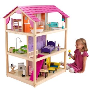 lot 50044 image: KidKraft KidKraft So Chic Wooden Dollhouse with 3 levels and 10 rooms, on Wheels Includes 46 Accessories