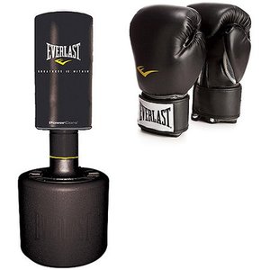 lot 50056 image: Everlast PowerCore Free Standing Heavy Bag and Pro Style Black Boxing Gloves Value Bundle