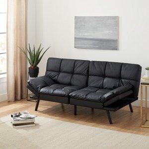 lot 50057 image: Mainstays Memory Foam Futon, Black Faux Leather, 72
