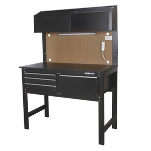 lot 50060 image: WORKPRO 2-in-1 48-Inch Workbench and Cabinet Combo with Light, Steel, Wood
