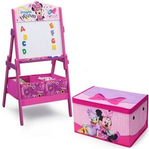 lot 50066 image: Disney Minnie Mouse Activity Easel with Fabric Toy Box Playroom Value Bundle