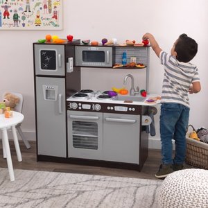 lot 50068 image: KidKraft Uptown Espresso Play Kitchen with 30-Piece Play Food