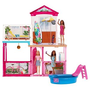 lot 50079 image: ��Barbie Dollhouse and Furniture Set With 3 Dolls, Gift For 3 To 8 Year Olds RETAIL $199