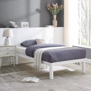 lot 50084 image: Mainstays Wood Slat White Metal Bed Frame, Multiple Sizes