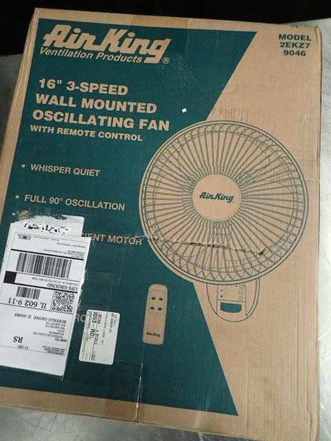 lot 1260 image: Air King 16 3-Speed Wall Mounted Oscillating Fan