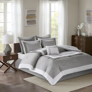 lot 10006 image: Comfort Spaces Malcom 7 Piece Comforter Sets ( plus 2 euro shams and 1 pillow), Queen, Gray