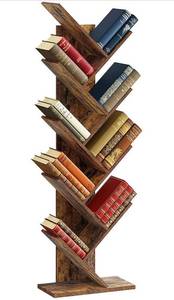 lot 10020 image: HOMEFORT 9-Shelf Bookshelf ,Geometric Tree Bookcase ,Wood Bookshelves Storage Rack, MDF Tree Shelf Display Organizer for Books,Magazines,CDs and Photo Album Holds Up to 5kgs Per Shelf (Rustic Brown)