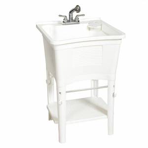 lot 10042 image: Ergo Tub by Zenna Home Freestanding Sanitation Sink Complete Laundry Sink Work Center with Pull-Out Faucet, White
