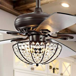 lot 10058 image: Joanna 52 3-Light Bronze Crystal LED Ceiling Fan With Remote, Oil Rubbed Bronze by JONATHAN Y