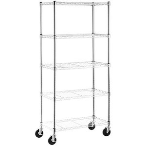 lot 10063 image: Basics 5-Shelf Shelving Storage Unit on 4 Wheel Casters , Metal Organizer Wire Rack, Chrome Silver (30L x 14W x 64.75H)