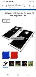 lot 10107 image: Cornhole PRO Regulation Size Bean Bag Toss Game Set - Foldable (American Flag, LED, Black, Red & Blue Designs) �� �� �� �� �� �� ��