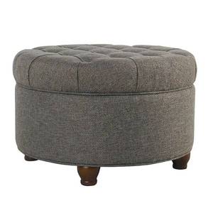 lot 10133 image: Saltoro Sherpi Fabric Upholstered Wooden Ottoman with Tufted Lift Off Lid Storage, Dark Gray