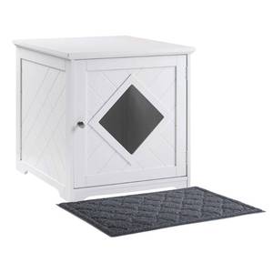 lot 10171 image: Unipaws Cat Litter Box Enclosure with Mat, Privacy Cat Washroom, Litter Box Hidden, Pet Crate with Sturdy Wooden Structure, Cat House Nightstand, White