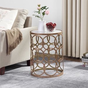 lot 10258 image: FirsTime & Co.� Gilded Circles Table, American Designed, Gold, 16.75 x 16.75 x 22 in, (70030)
