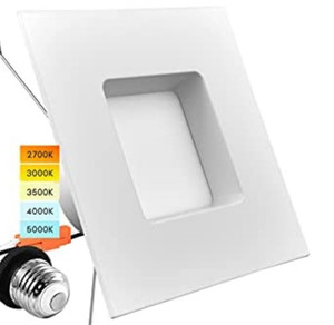 lot 3865 image: Luxrite Square LED Downlights, 14 W  90 W, 5 Selectable Colors 2700 K  3000 K  35000 K  4000 K  5000K, dimmable LED light, 1100 lumens, wet rating, Energy Star, IC rating