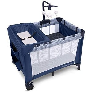 lot 31395 image: Delta Children LX Deluxe Portable Baby Play Yard with Removable Bassinet & Changing Table, Midnight
