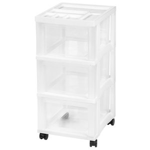 lot 31396 image: IRIS USA Medium 3-Drawer Cart with Organizer Top, White