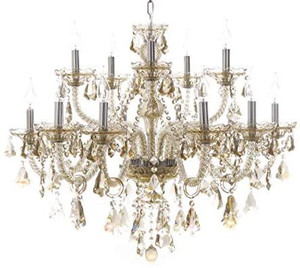 lot 31403 image: Generic Island Lights Crystals Chandelier 15 Lights Ceiling Fixtures Color Cognac ��