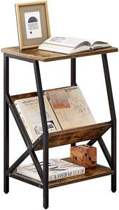 lot 31405 image: Petiture Side Table End Table,Record Player Stand with Storage Shelf for Living Room Bedroom Sofa Industiral Style Rustic Brown