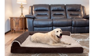 lot 31643 image: FurHaven Pet Dog Bed Deluxe Orthopedic Faux Fur & Suede L-Shaped Chaise Couch Pet Bed for Dogs & Cats, Stone Gray, Jumbo