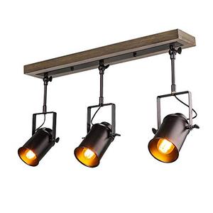 lot 31746 image: LNC Adjustable Track Lighting Fixture Farmhouse 3 Heads Ceiling Spotlight for Kitchen, Dining & Living Room, Foyer and Cloakroom, Wall, Wood & Black