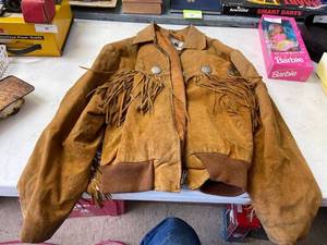 lot 54 image: faux leather Western fringe Zip up jacket, large size