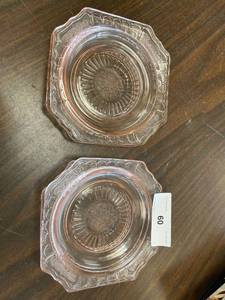 lot 60 image: pink depression Mayfair small plates, QTY 4