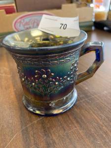 lot 70 image: Blue carnival glass orange tree Mug