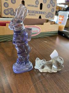 lot 71 image: cat and rabbit glass figurines