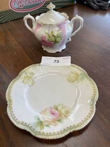 lot 73 image: Hand painted Germany sugar bowl, RS prussia plate
