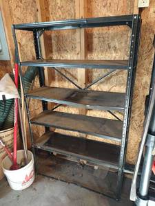 lot 1006 image: Black metal shelving unit 59 x 36 x 12 in