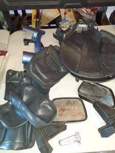 lot 1105 image: Miscellaneous bike parts...Honda Goldwing side bags, side mirrors covers for left and right front wheel and cover for forks