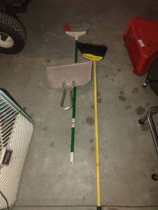 lot 1413 image: Libman and OCedar brooms with shop dust pan