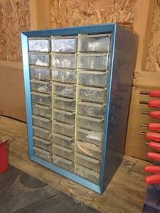 lot 1550 image: 30 drawer bin storage with contents