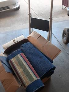 lot 2035 image: Step ladder with box of scrap carpet