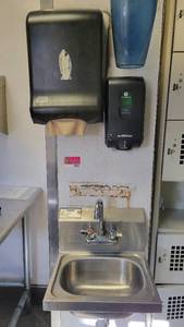 lot 2890 image: Single Well Krowne Handwashing Sink (HS-2) W a Tork Paper Towel Dispenser & EnMotion Automatic Soap Dispenser