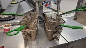 lot 2903 image: (4) Deep Frying Baskets W Green Handles&nbsp