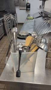 lot 2904 image: (2) Vollrath Whisks, (3) Vollrath Cooking Scoops and More